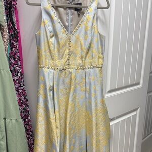 Adrianna Papell Yellow and Silver Midi Dress
